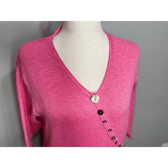 Lu Lu B pullover sweater pink v neck loose fit button detailing 100% cotton Sz M - Picture 2 of 7